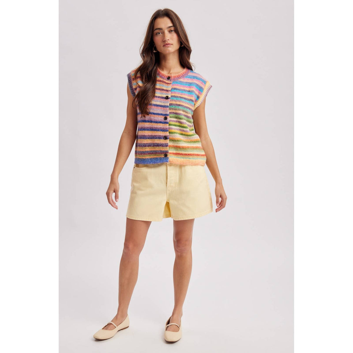 RAINBOW STRIPE SWEATER VEST / WL26-13224: BUBBLEGUM/MINT / M - Milo & Lily Boutique