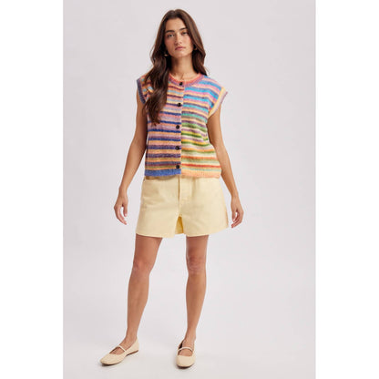 RAINBOW STRIPE SWEATER VEST / WL26-13224: BUBBLEGUM/MINT / M - Milo & Lily Boutique