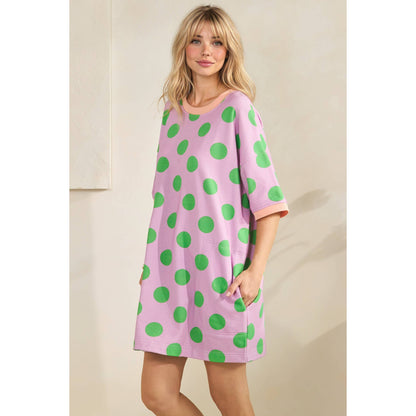 Playful Polka Dot Relaxed Mini Dress: Lavender/Green / S - Milo & Lily Boutique