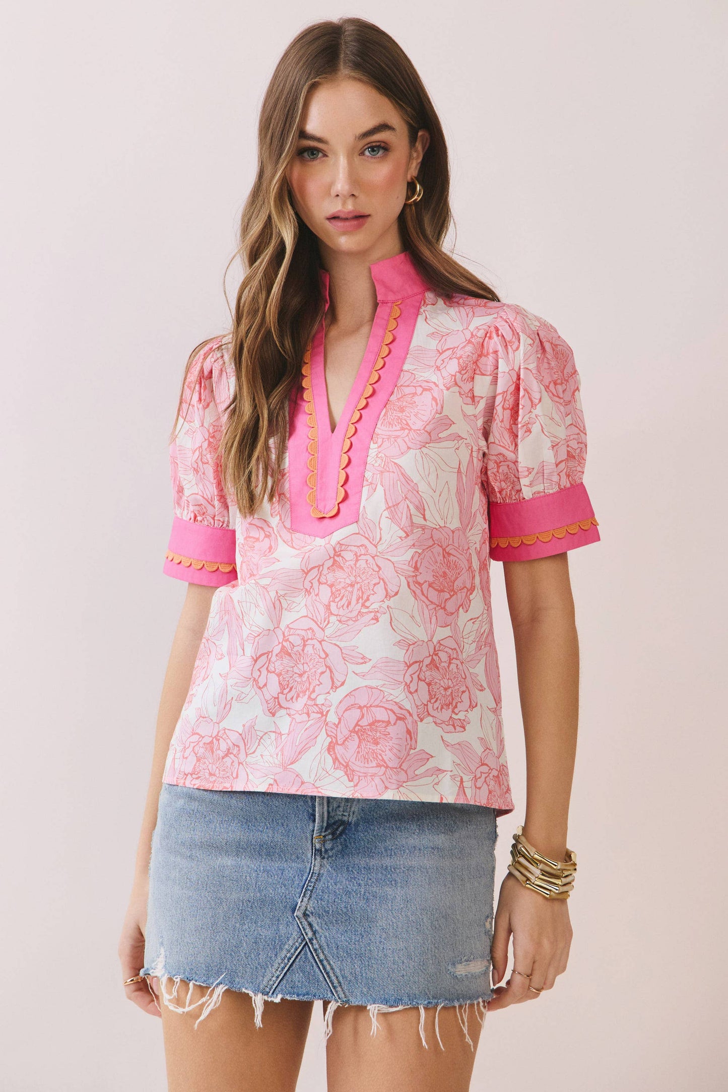 The Scalloped Pink Popover Top - Milo & Lily Boutique