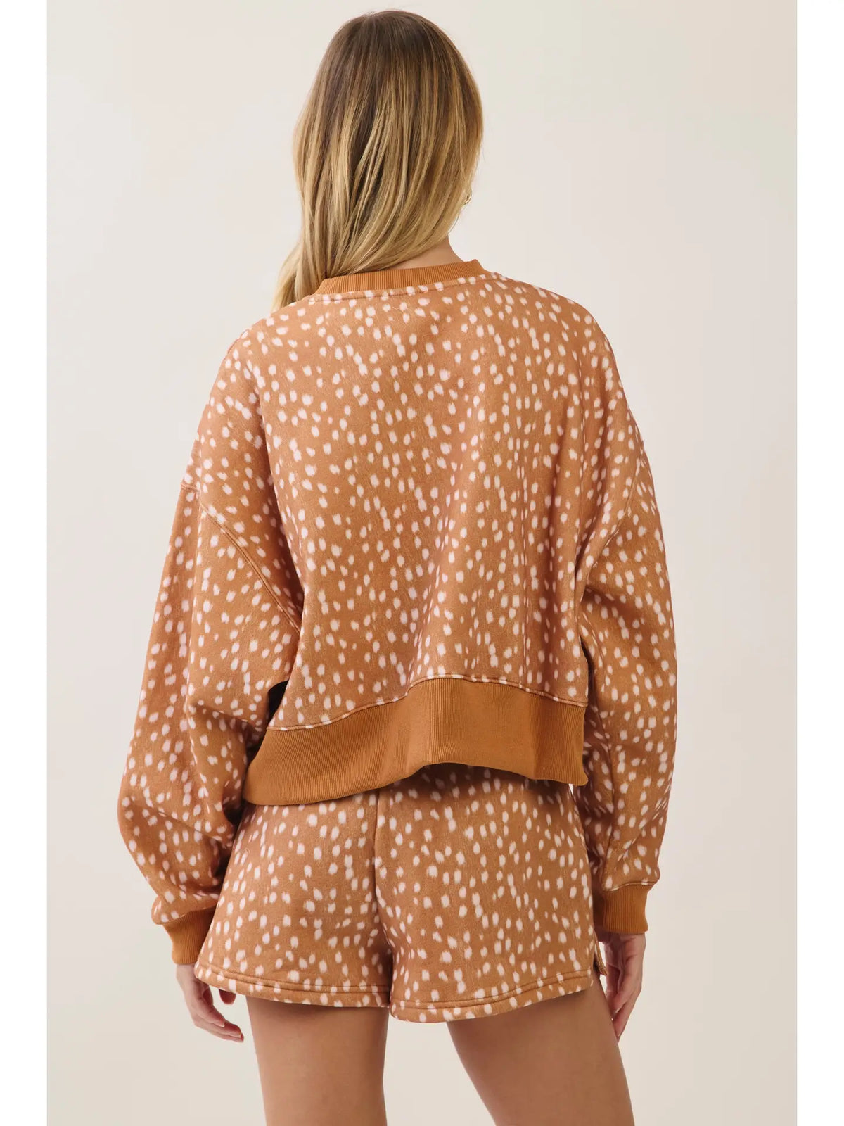 Tan and cream spotted sweatshirt back view