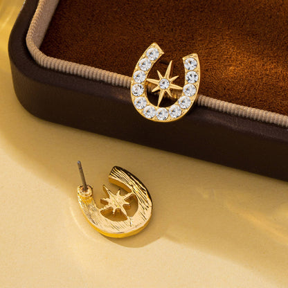 Pave Crystal Horseshoe Star Stud Earrings