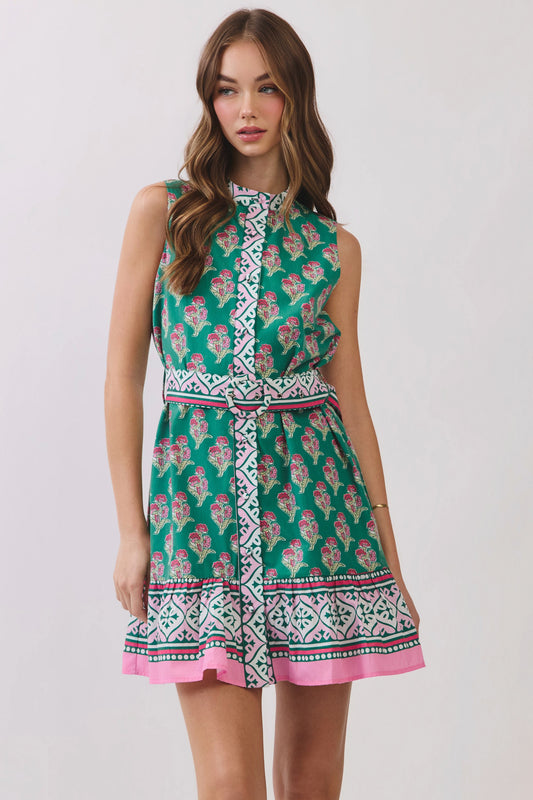 Rosalie Emerald Belted Mini Dress