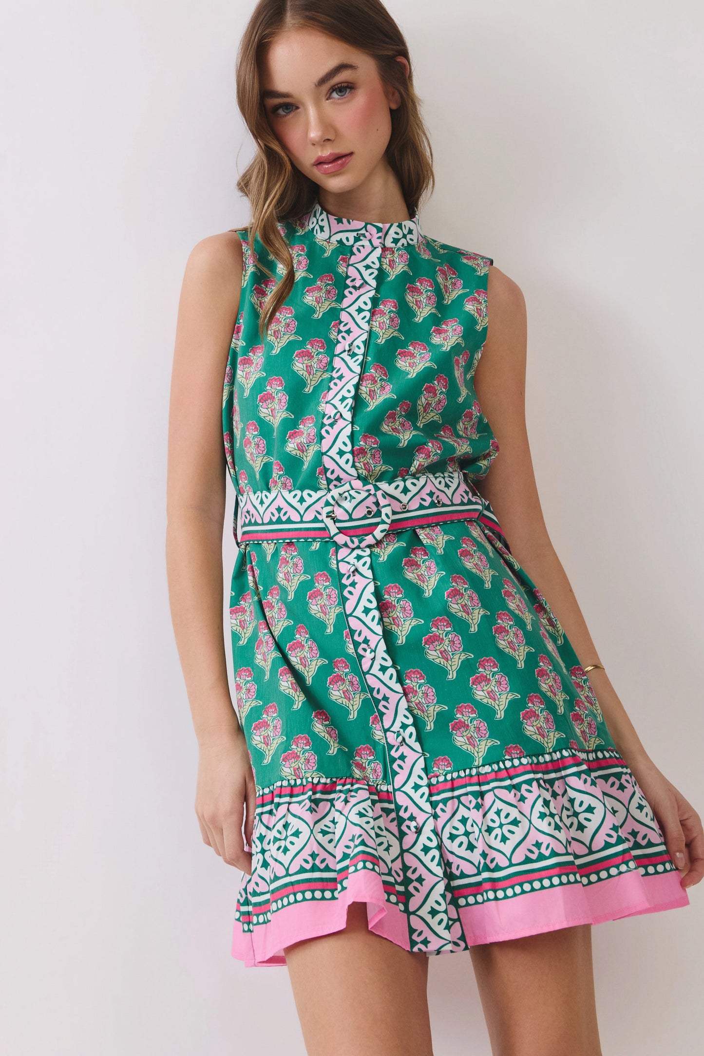 Rosalie Emerald Belted Mini Dress