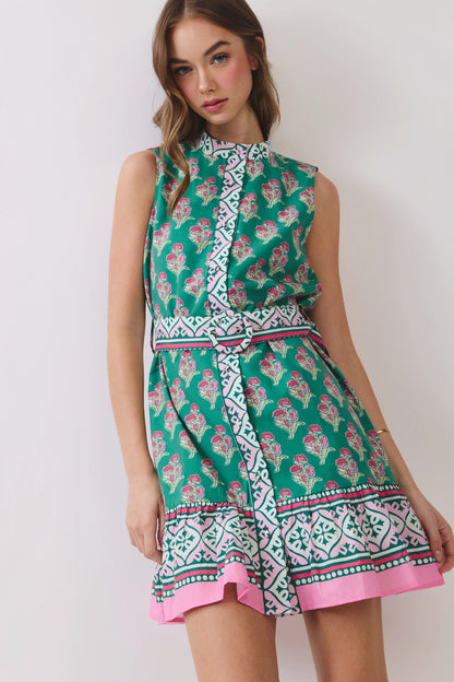 Rosalie Emerald Belted Mini Dress