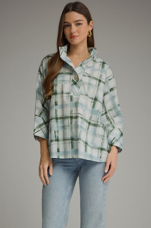 Fresh Pick Plaid Popover Blouse 💚