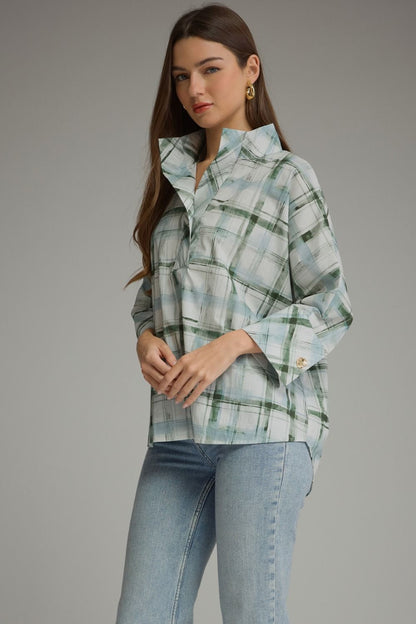 Fresh Pick Plaid Popover Blouse 💚
