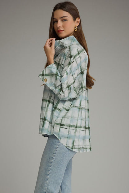 Fresh Pick Plaid Popover Blouse 💚
