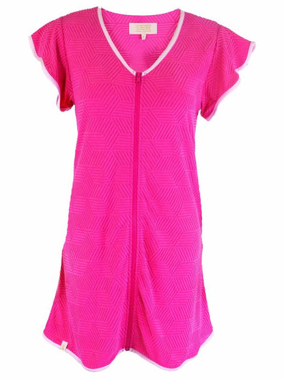 simply southern front zip terry cloth coverup hot pink