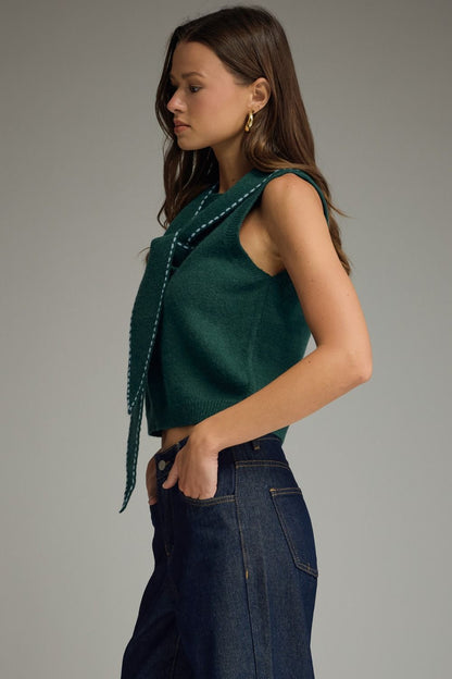 Hunter Green Self-Tie Scarf Sweater Vest