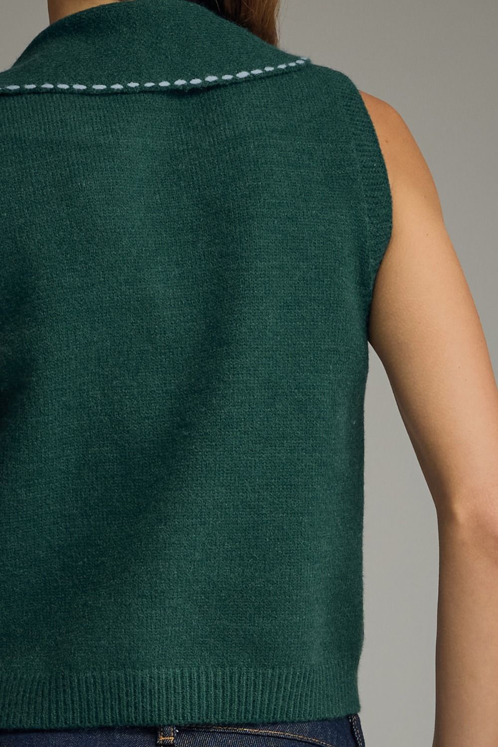 Hunter Green Self-Tie Scarf Sweater Vest