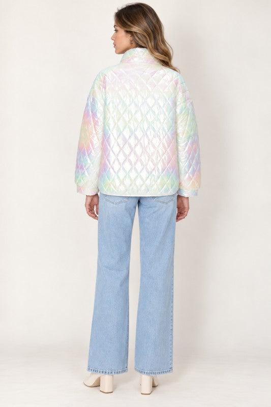 Iridescent quilted jacket back