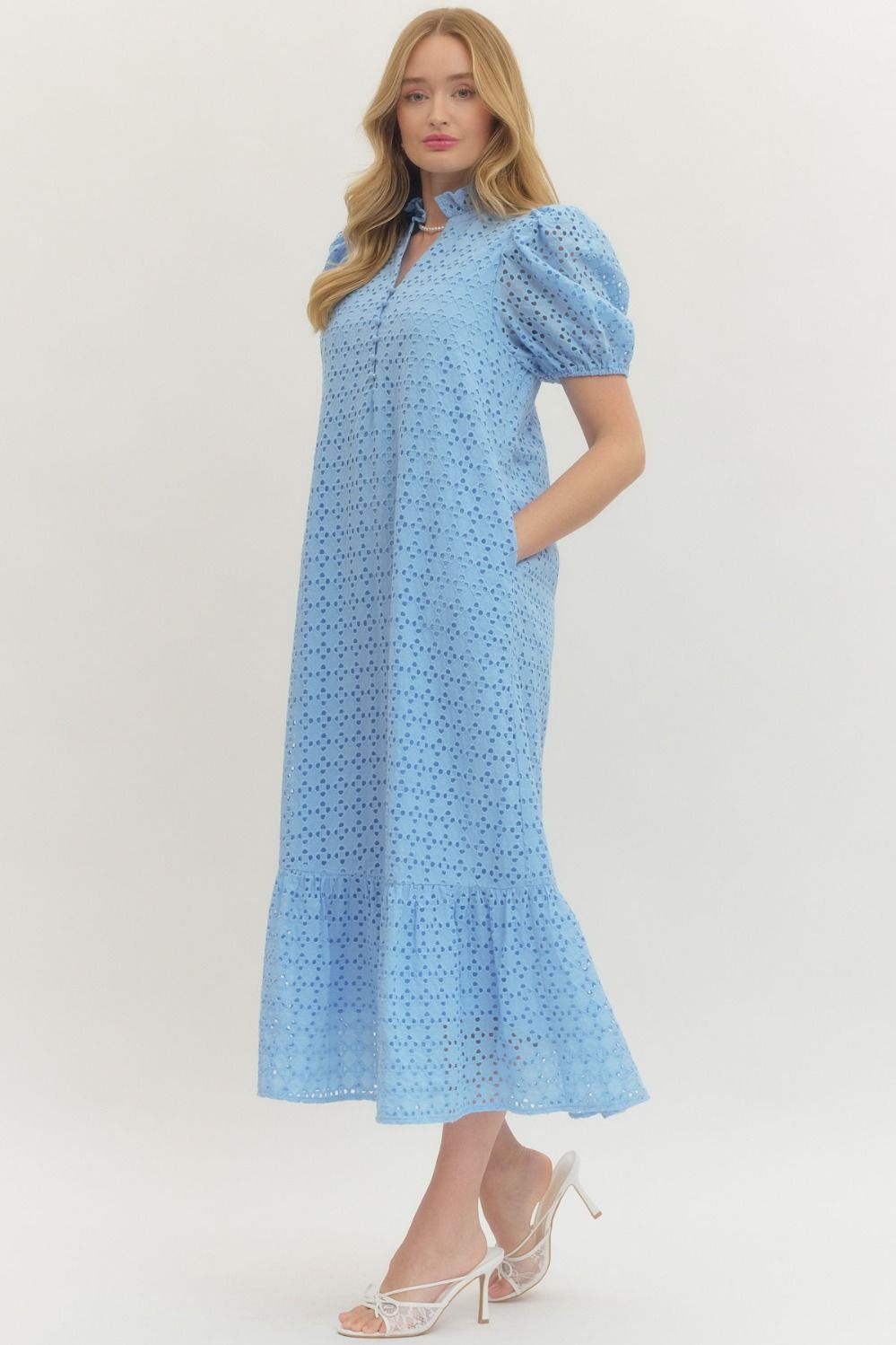 Light Blue Eyelet Midi Dress with Pockets Milo & Lily Boutique Light Blue Eyelet Midi Dress with Pockets Milo & Lily Boutique