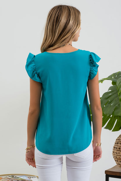 Flutter Sleeve Woven Top-Teal