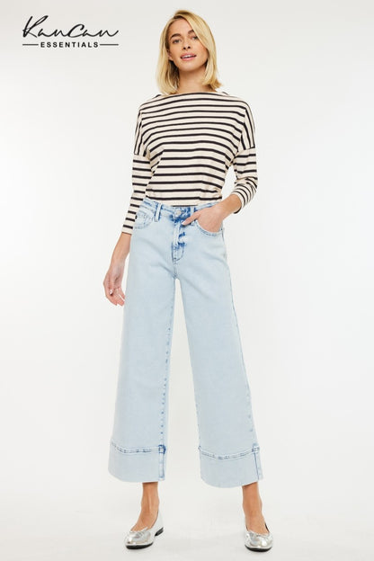 ✨ Light Wash Wide Leg Cuffed Jeans ✨