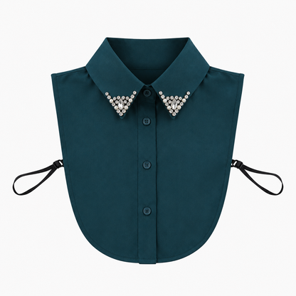 Peacock embellished jeweled detachable shirt collar dickie with pearl and rhinestone details