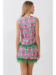 Back view pink and green floral matching two piece set