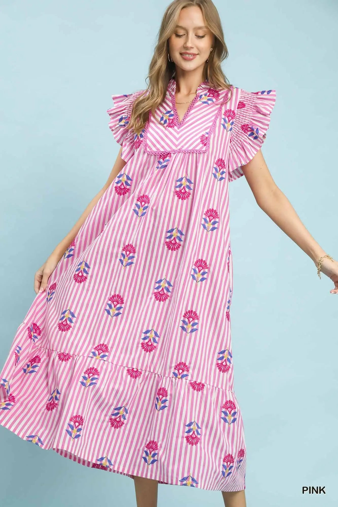 The Pink Palm Stripe Midi Dress - Milo & Lily Boutique