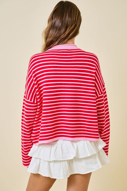 The Raspberry Cream Stripe Cardigan - Milo & Lily Boutique