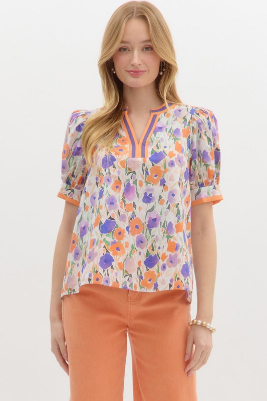 The Joyful Bloom Purple Floral Blouse
