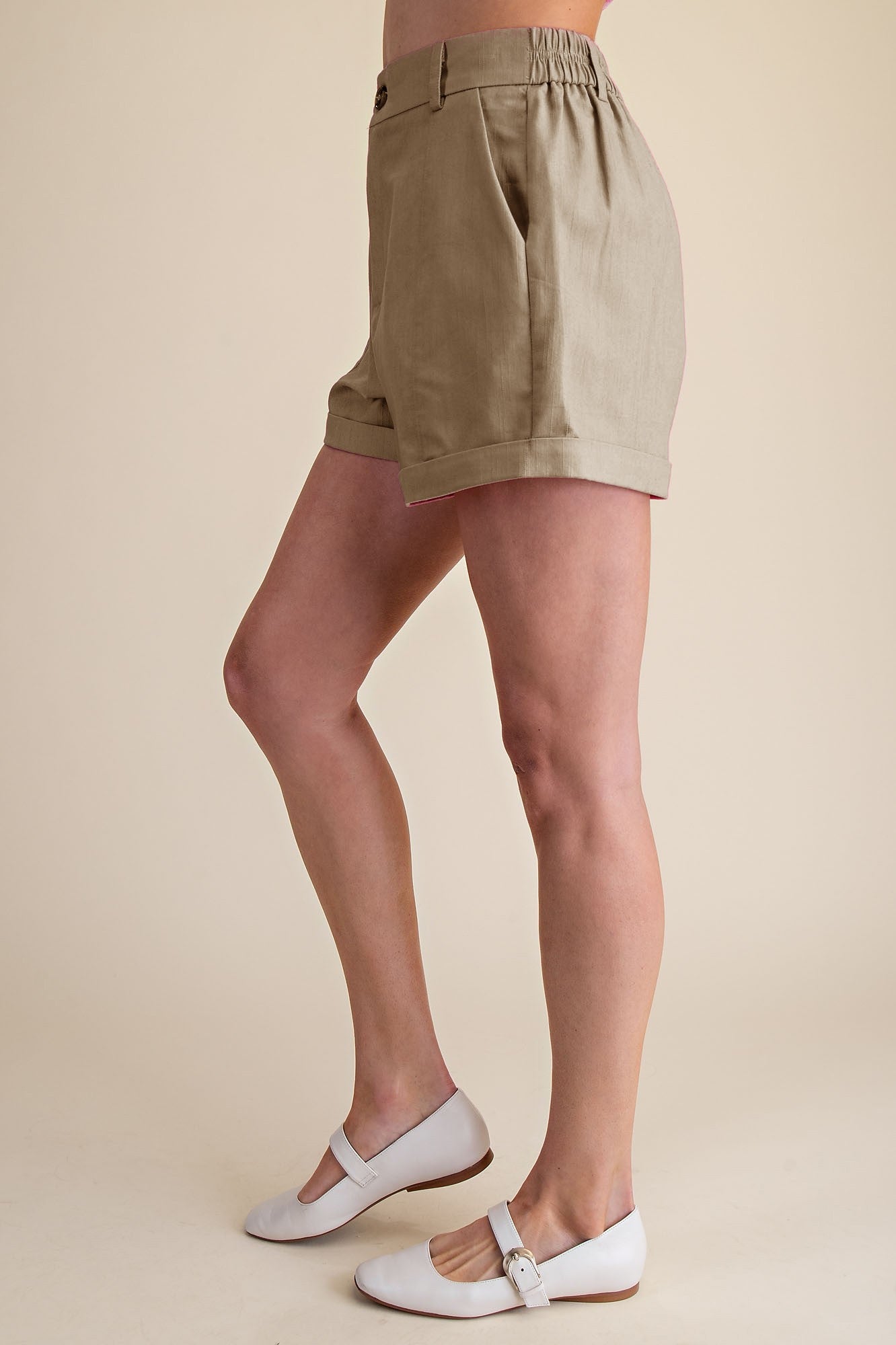 High Waisted Khaki Tailored Shorts for Women | Cuffed Neutral Summer Shorts - Milo & Lily Boutique