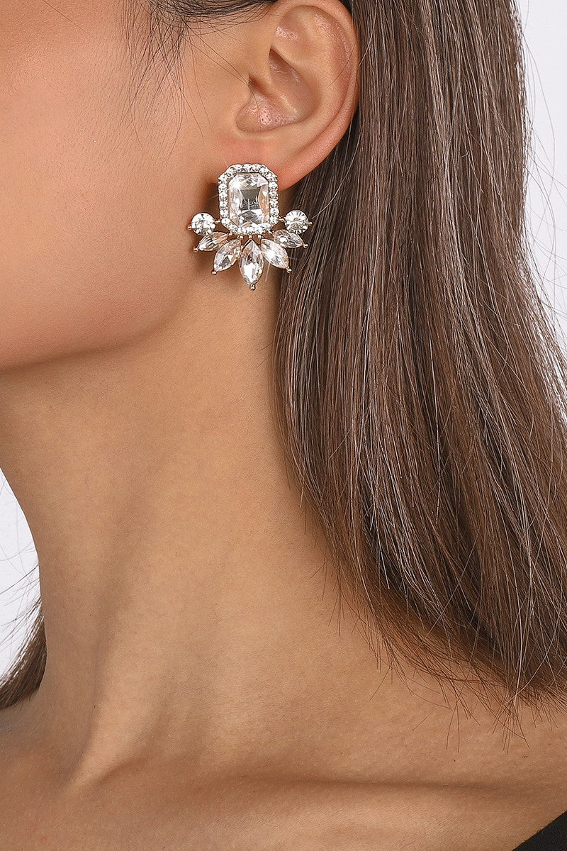 Large Starburst Crystal Stud Earrings - Crystal