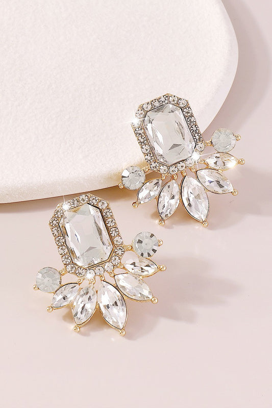 Large Starburst Crystal Stud Earrings - Crystal