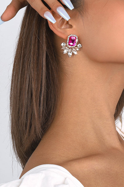 Large Starburst Crystal Stud Earrings - Pink