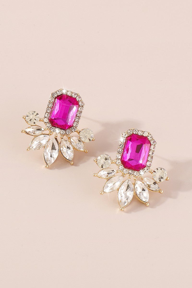 Large Starburst Crystal Stud Earrings - Pink