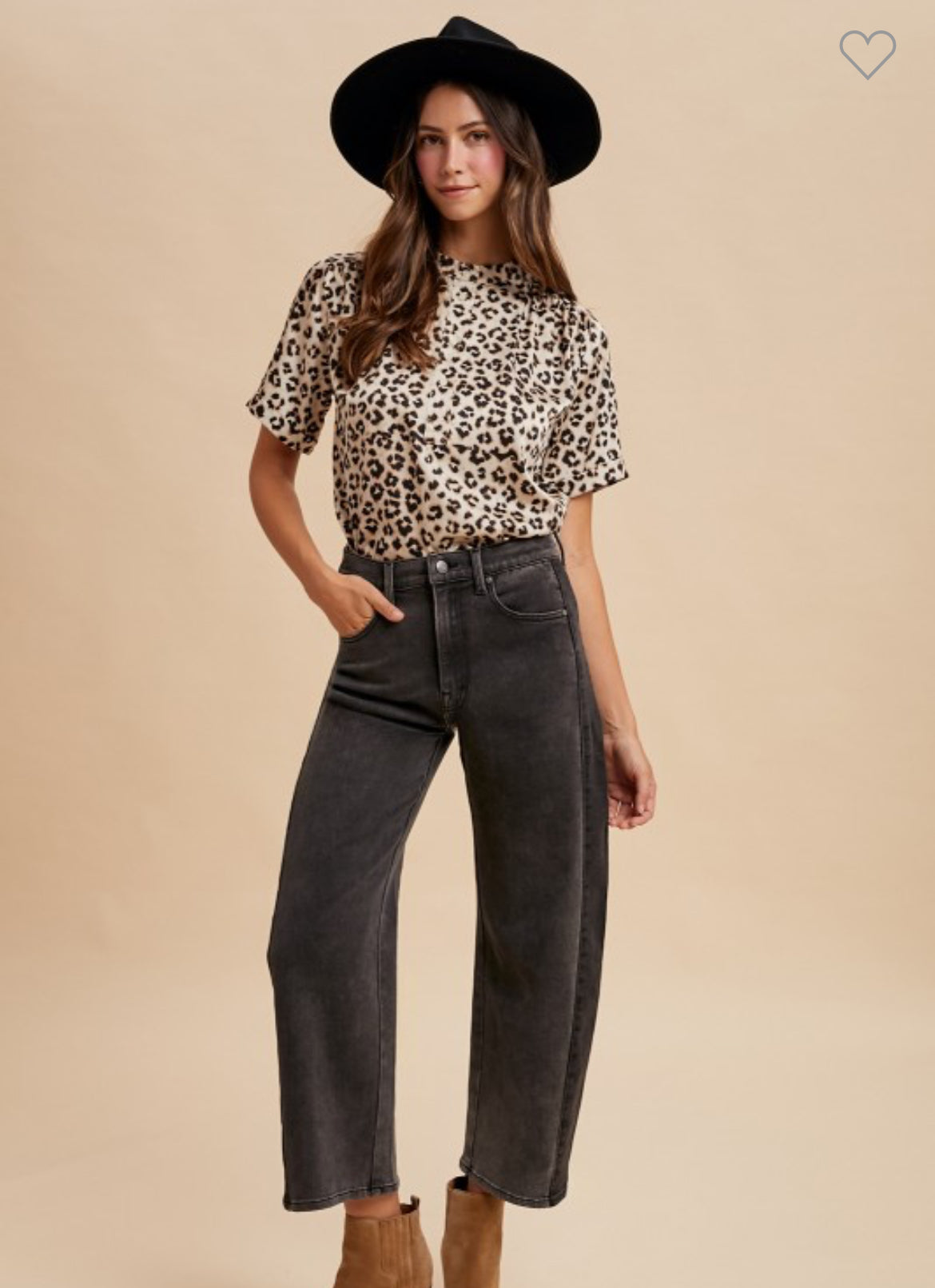 Model wearing washed black straight leg jeans with a high rise and ankle-length hem — versatile boutique denim from Milo & Lily Boutique.