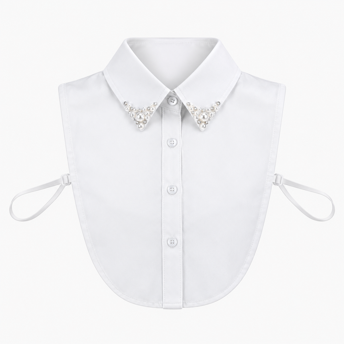 White embellished jeweled detachable shirt collar dickie with pearl and rhinestone details