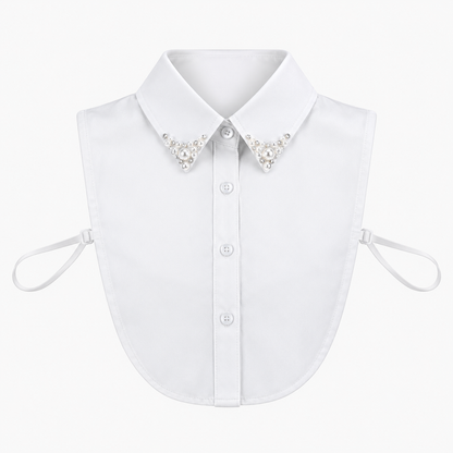 White embellished jeweled detachable shirt collar dickie with pearl and rhinestone details