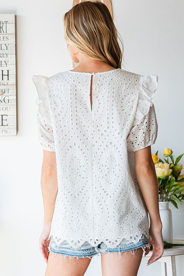 White Eyelet Ruffle Blouse