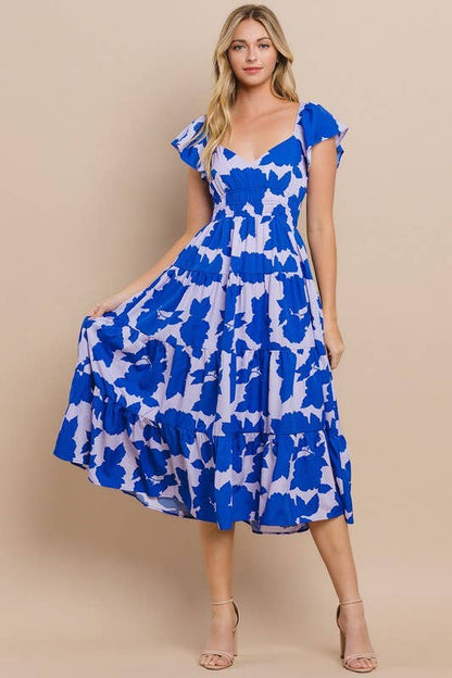 The Danielle Blue Floral Printed Midi Dress