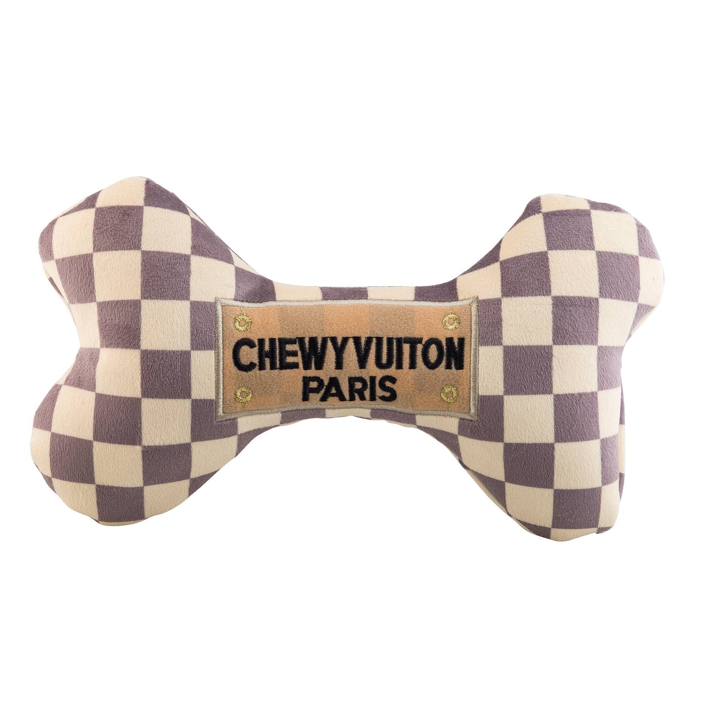 Mini Checker Chewy Vuiton Bones Squeaker Dog Toy