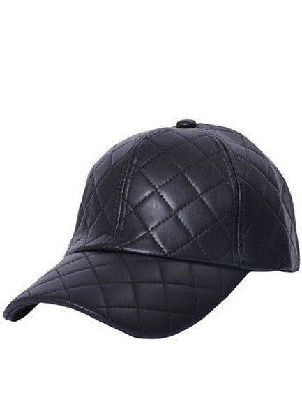 Quilted Faux Leather Baseball Cap