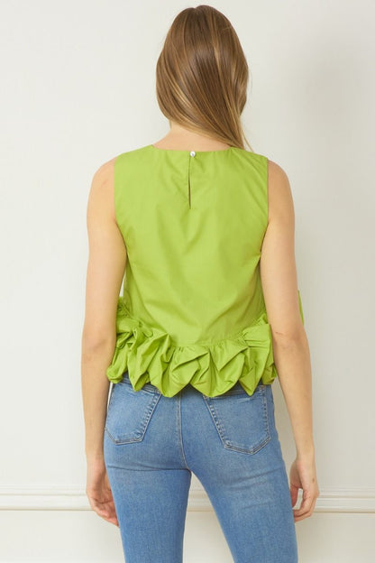 Lux Chartreuse Ruched Ruffle Blouse