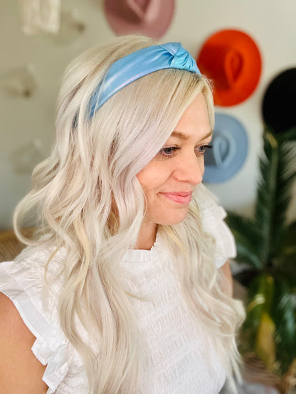 Aqua Blue Metallic Knot Headband