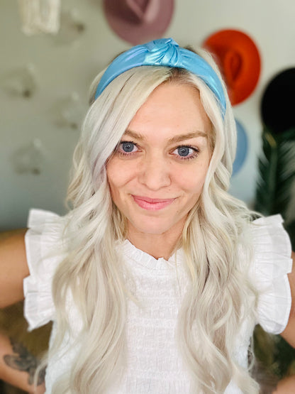 Aqua Blue Metallic Knot Headband