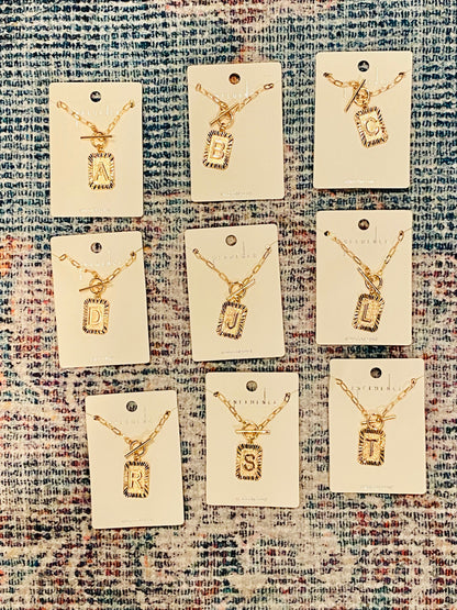 Gold Square Initial Necklace