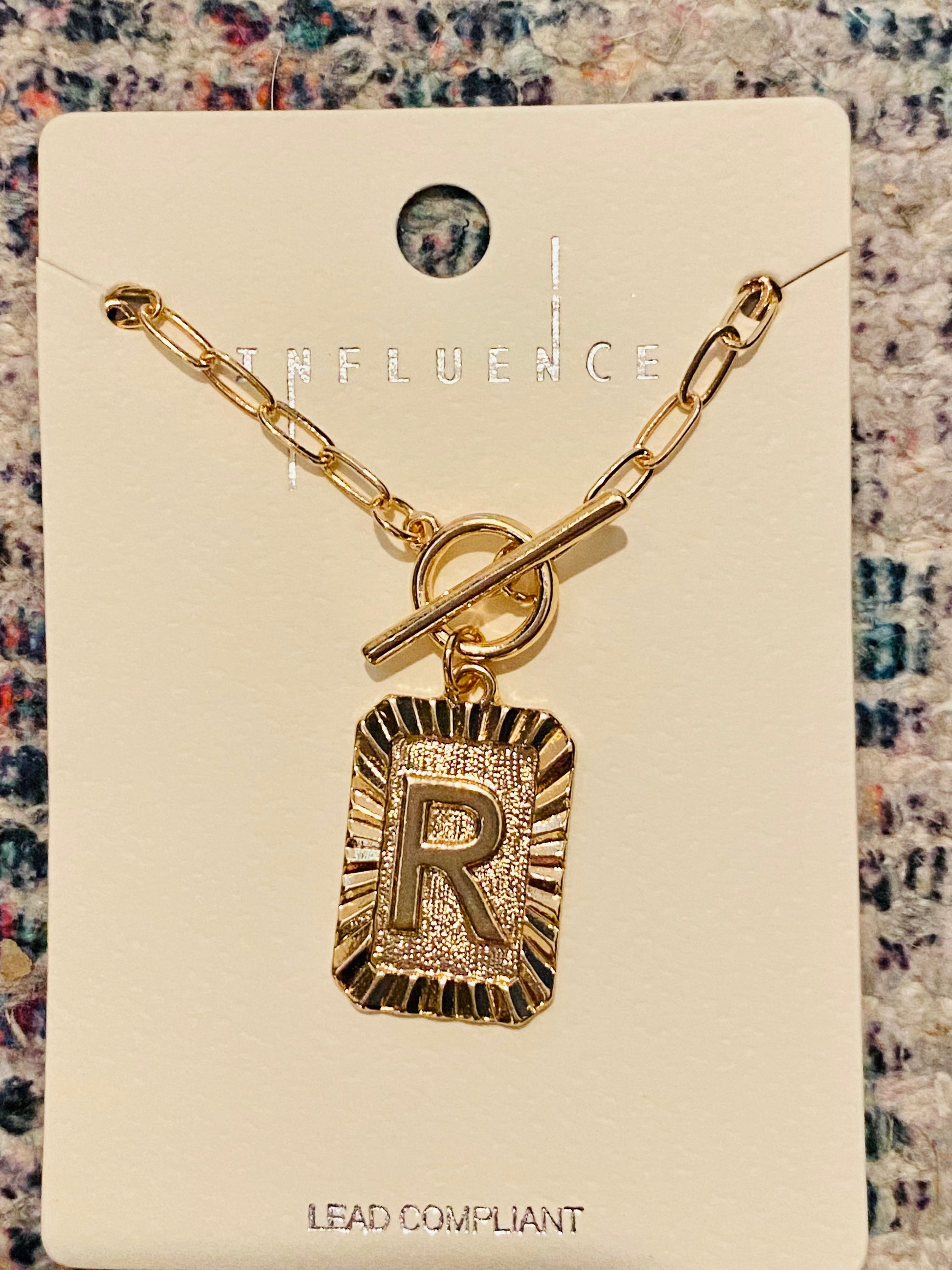 Gold Square Initial Necklace