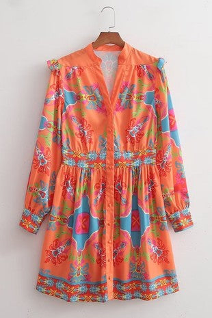 Blissfully Bright Orange Print Mini Dress