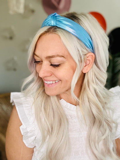 Aqua Blue Metallic Knot Headband