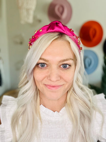 Fuchsia Satin Lux Gemstone Knot Headband