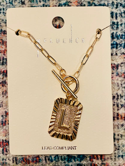 Gold Square Initial Necklace