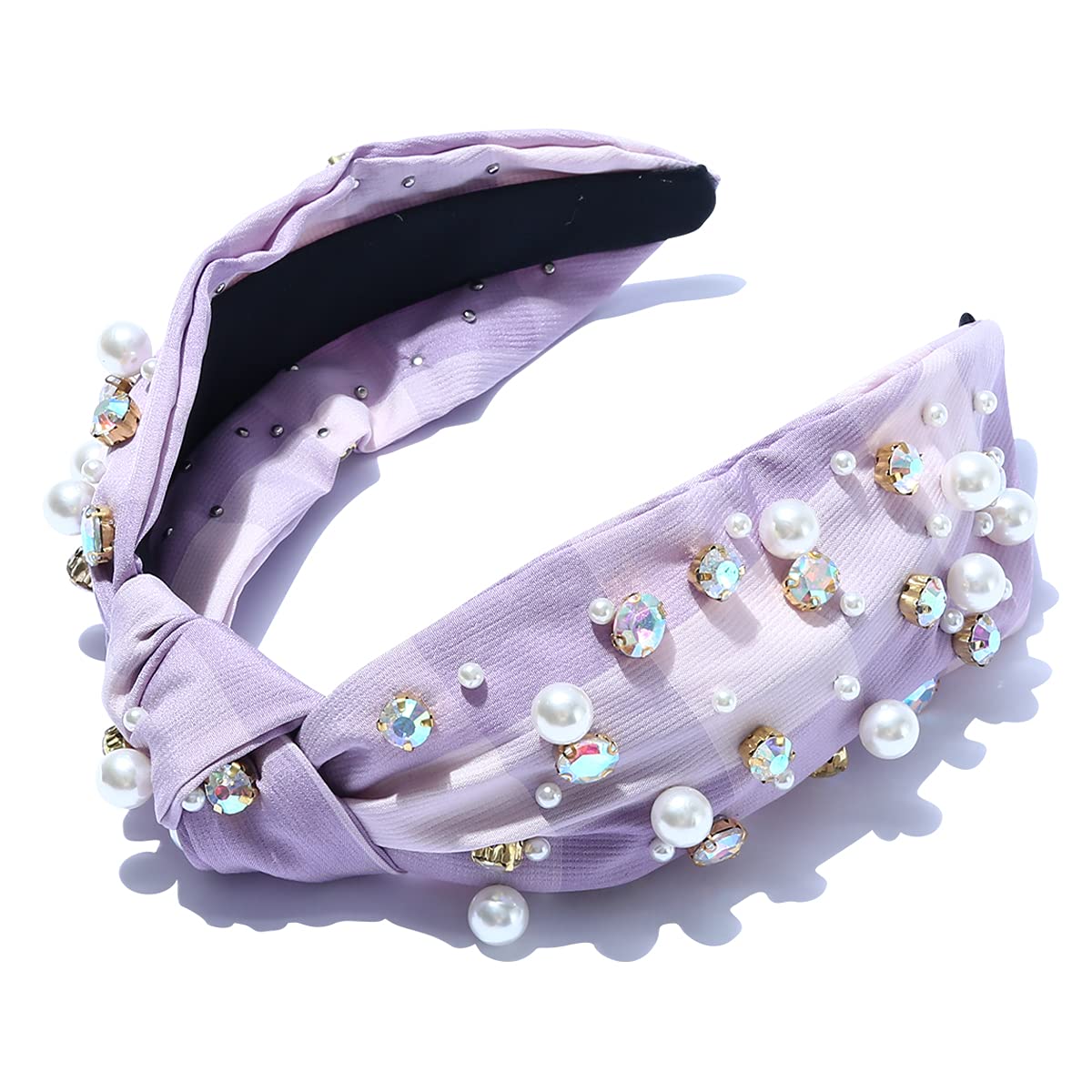 Penelope Purple Gingham Embellished Knot Headband