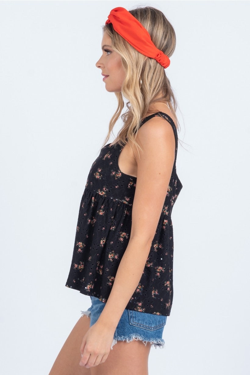 Black Eyelet Babydoll Top