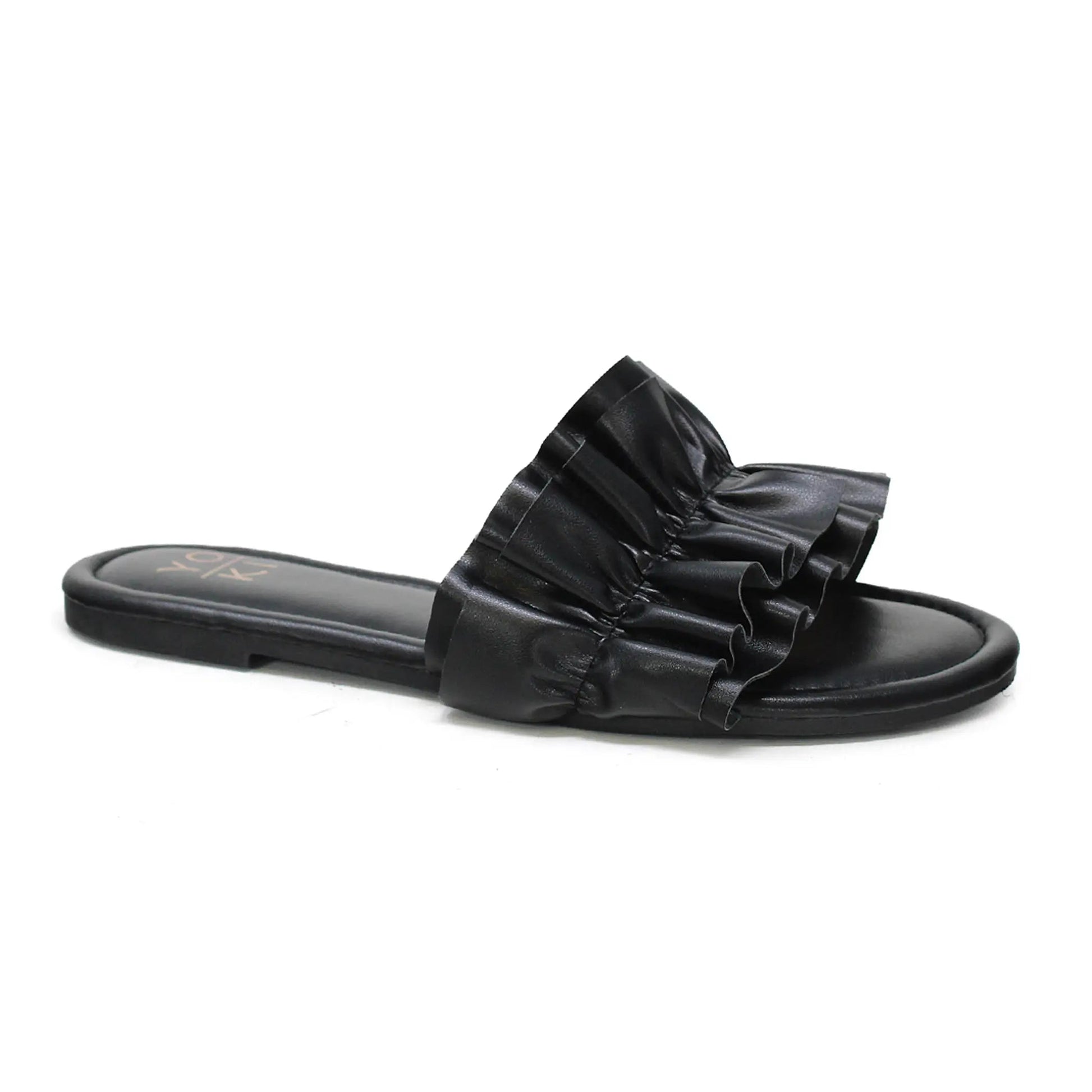 Ruched Strap Round Toe Flat Slide Sandals | Milo & Lily Boutique