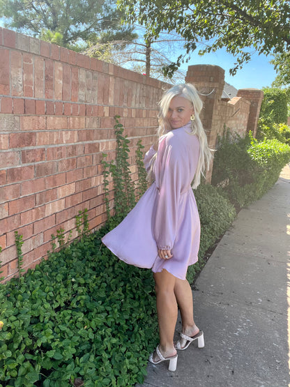 Satin Lavender Shirt Dress